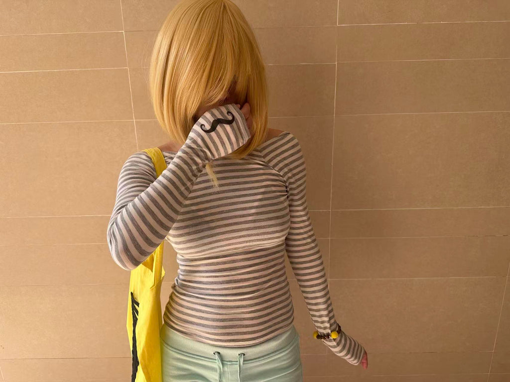 Striped Open Back Top with Beard Sleeves