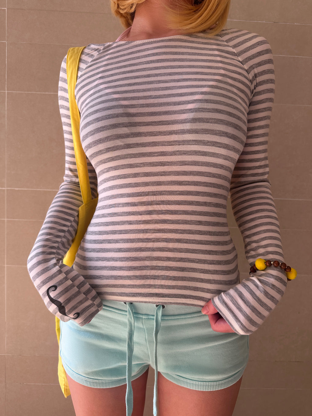 Striped Open Back Top with Beard Sleeves