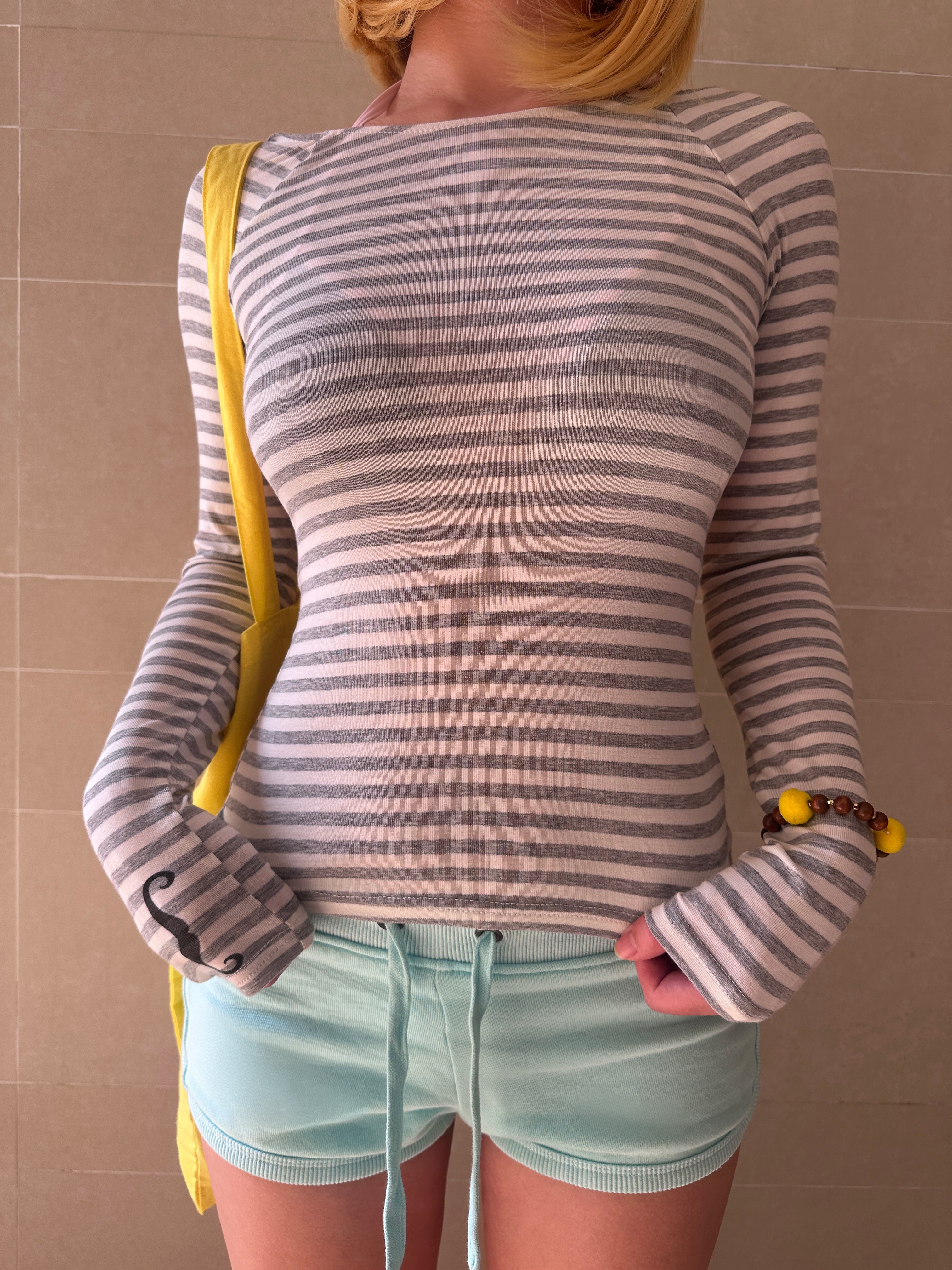 Striped Open Back Top with Beard Sleeves